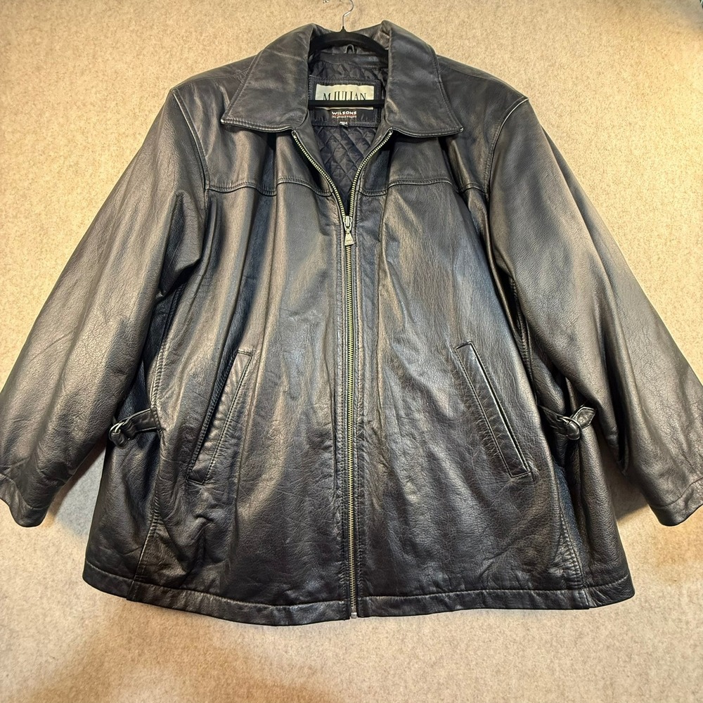 M Julian Wilsons Leather Jacket Mens 1X Black Quilted Lined Full Zip Coat
